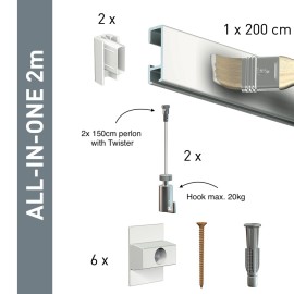 Artiteq Click Rail Set en blanc à peindre 200cm - 20kg