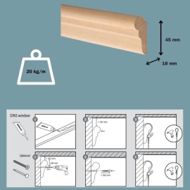 STAS Windsor Latte latérale en bois 200 cm Rail mural